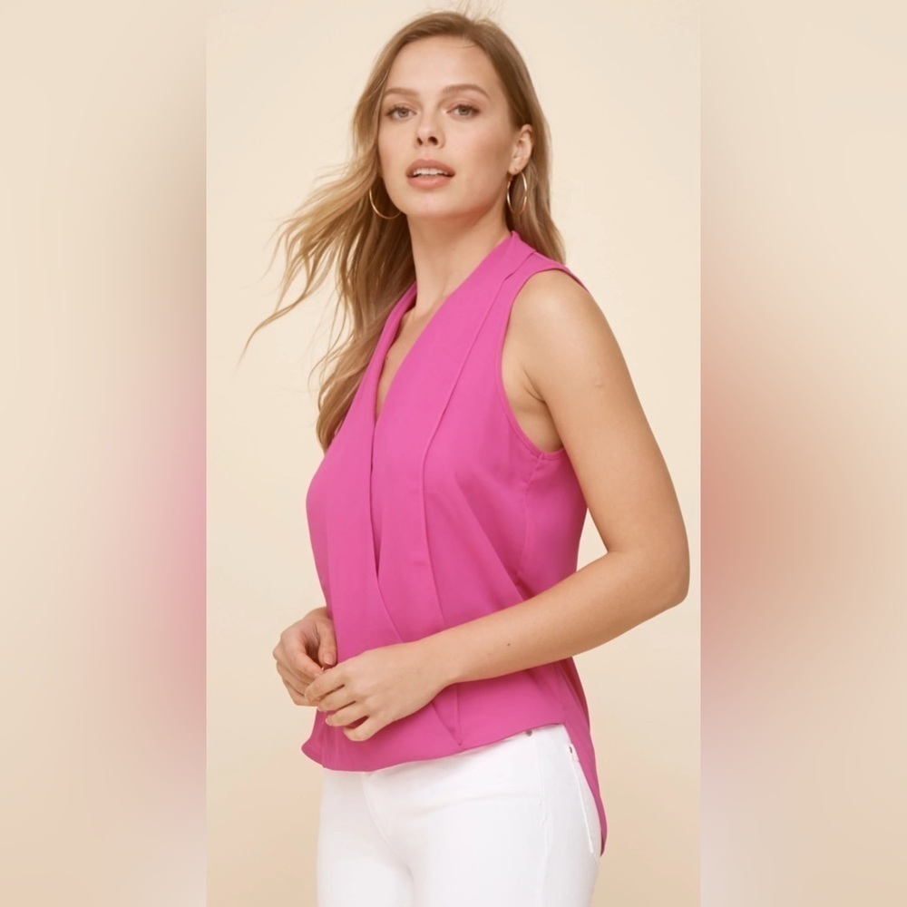 NWT three eighty two XS hot Barbie pink sleeveless surplice top blouse revolve